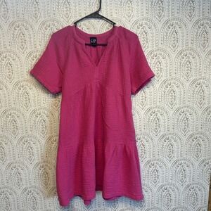 GAP Women Pink Gauze Tiered V Neck Short Sleeve Casual Dress Size S